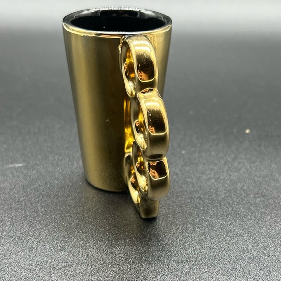 Shiny Mirror Gold Glass Double Shot Glass With A Brass Knuckles Detailed  Handle - Picture 2 of 8